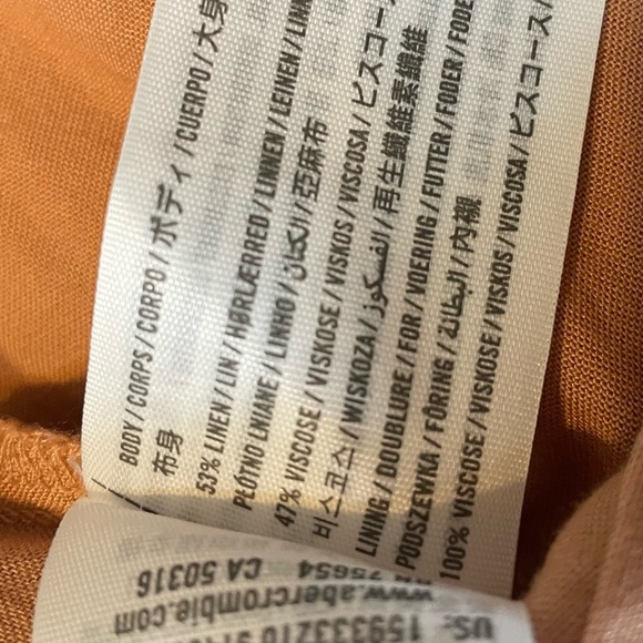 Abercrombie & Fitch Linen Tie Strap Trapeze Mini Dress Cut out back melon - Picture 12 of 15